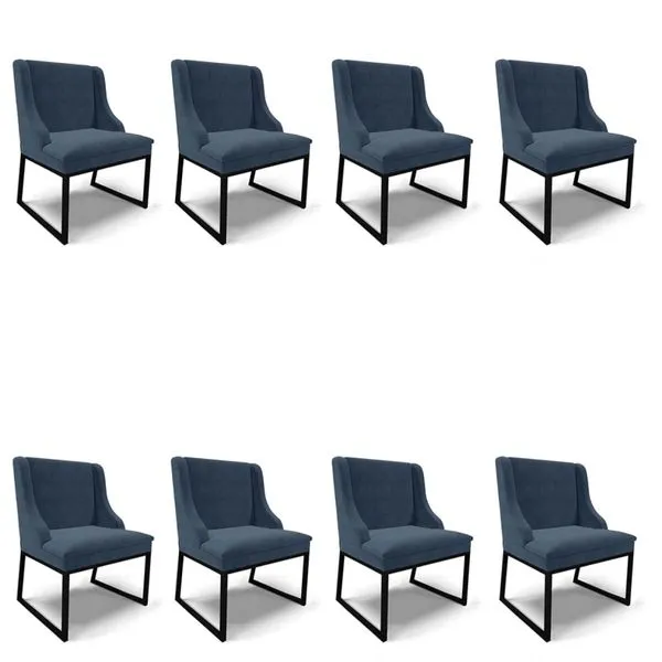 Cadeira Sala de Jantar Industrial Preto Kit 8 Liz Suede Azul M D03 - D'Rossi