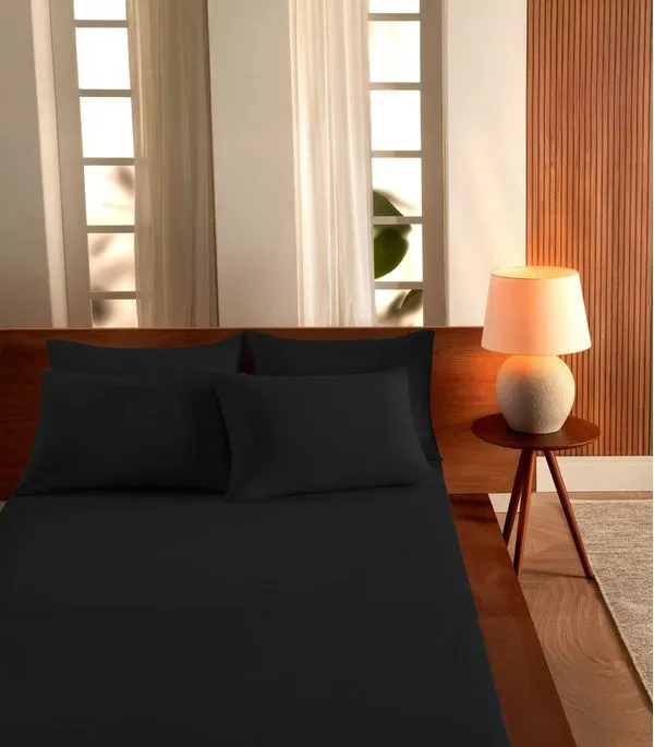 Jogo De Cama King Malha 3 Peças Liso Vivaldi Preto UN / Preto