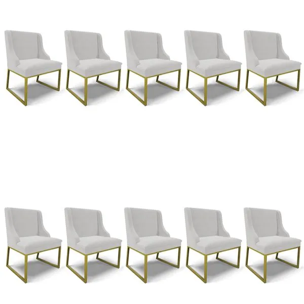 Cadeira Sala de Jantar Industrial Dourado kit 10 Liz Veludo Cinza D03 - D'Rossi
