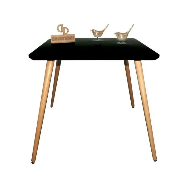 Mesa Jantar Pés Palitos Tampo Quadrado Vidro Laqueado 70cm Preto