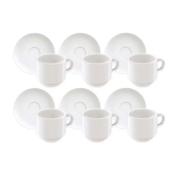 Conjunto com 6 Xícaras e Pires para Café Tramontina Paola em Porcelana 100 ml Branco