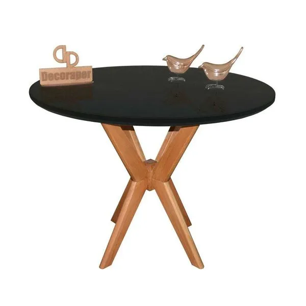 Mesa Jantar Pandora Tampo Redondo Laca Com Vidro 100cm Preto