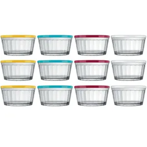 Conjunto de Tigelas Copo Americano em Vidro e Plástico 600 ml 12 Peças Transparente com Colorido