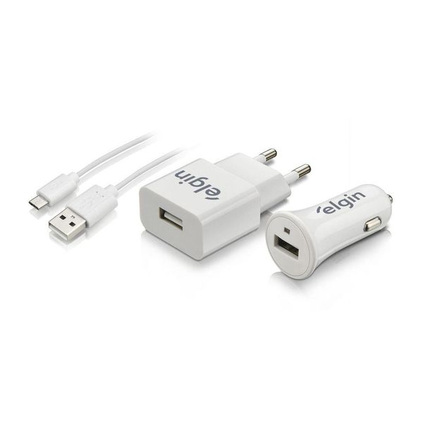 Kit Carregadores Usb De Tomada + Usb Veicular + Cabo Micro Usb 1m