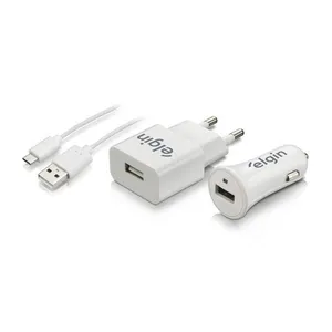 Kit Carregadores Usb De Tomada + Usb Veicular + Cabo Micro Usb 1m