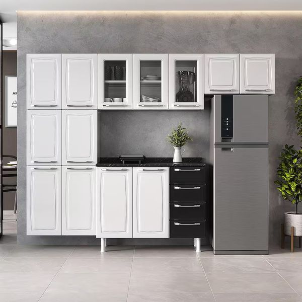 Cozinha Completa Diamante 13 Portas 4 Gavetas Itatiaia Branco e Preto