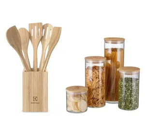 Kit Utensílios de Bambu 6 Peças + Potes Herméticos Porta-Mantimentos com Tampa de Bambu Electrolux Não se aplica