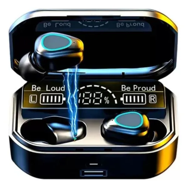 Fone Sem Fio TWS Preto Display LED Digital com Estojo de Recarga Power Bank