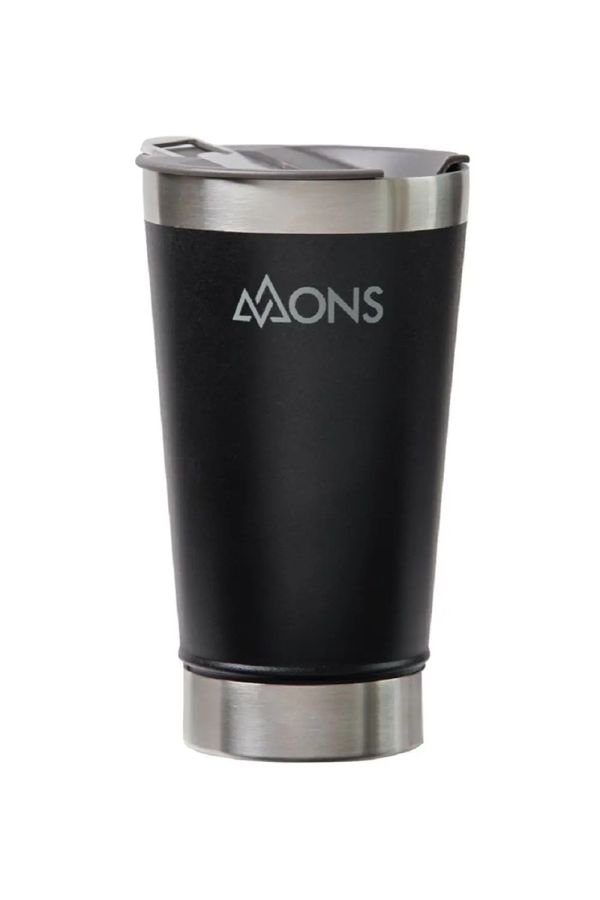 Copo Térmico Mons Em Aço Inox - 473ml - Com Tampa - Preto Fosco