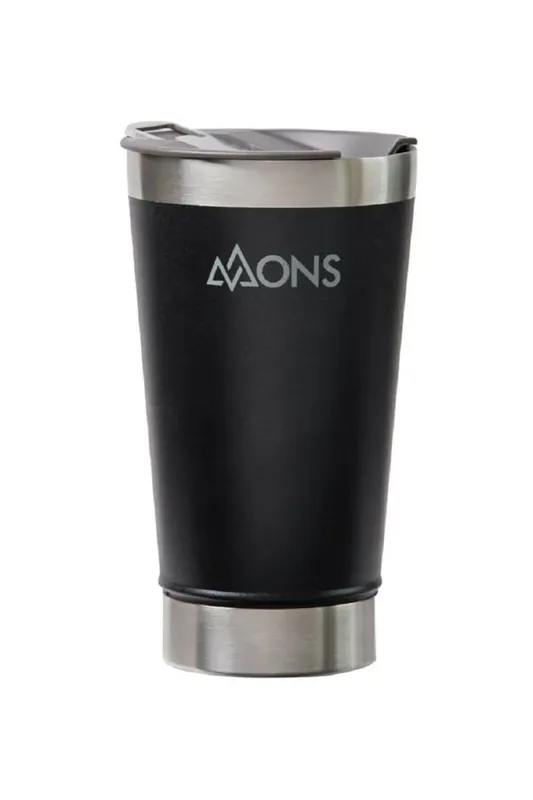 Copo Térmico Mons Em Aço Inox - 473ml - Com Tampa - Preto Fosco