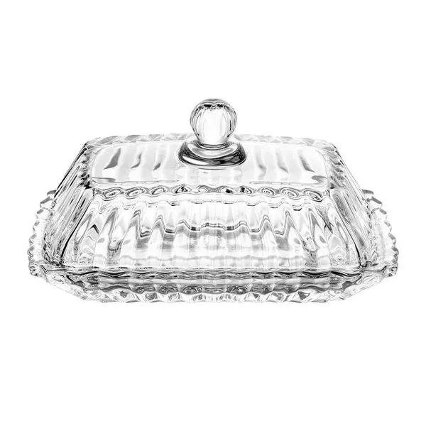 Manteigueira Retangular Império Cristal com Tampa Decorativa 17x9x8,5cm Wolff Transparente