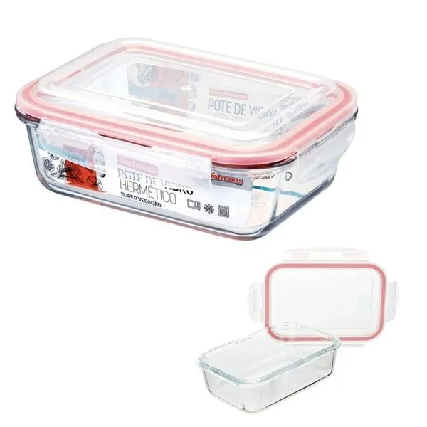 Tigela De Vidro Hermético Vasilha Marmita Mantimentos Tampa 1040ml Para Microondas Freezer Congelador Guarda Alimento