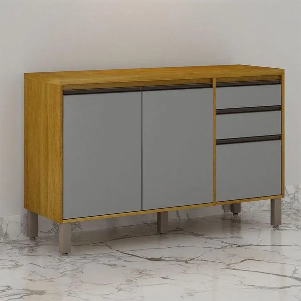 Balcão De Cozinha Nala 3 Portas 2 Gavetas Mobilihouse Cinamomo/cinza Acetinado