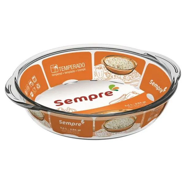 Assadeira Refratária Redonda em Vidro Sodacal  30,4 cm Sempre Transparente