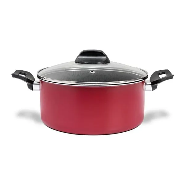 Caçarola Anis Pro-Flon Antiaderente 4,3L 24cm Tampa de Vidro Brinox Vermelho