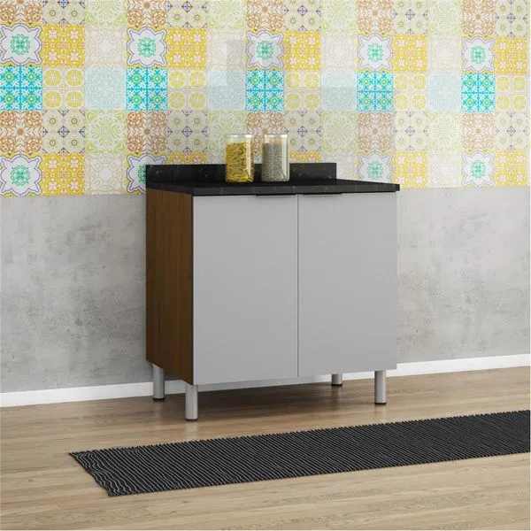 Balcão Duplo Rubi com 2 Portas e 1 Prateleira Bartira Grapia Platinum