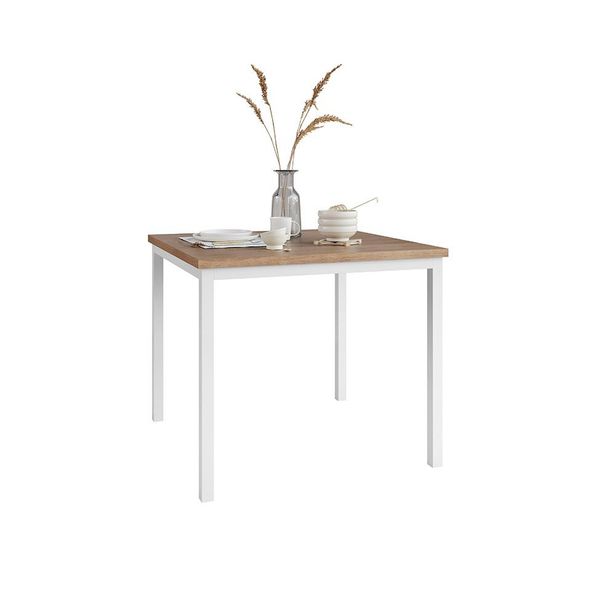 Mesa de Jantar Quadrada com Tampo de MDF Adriana Amadeirado e Branco 90 cm