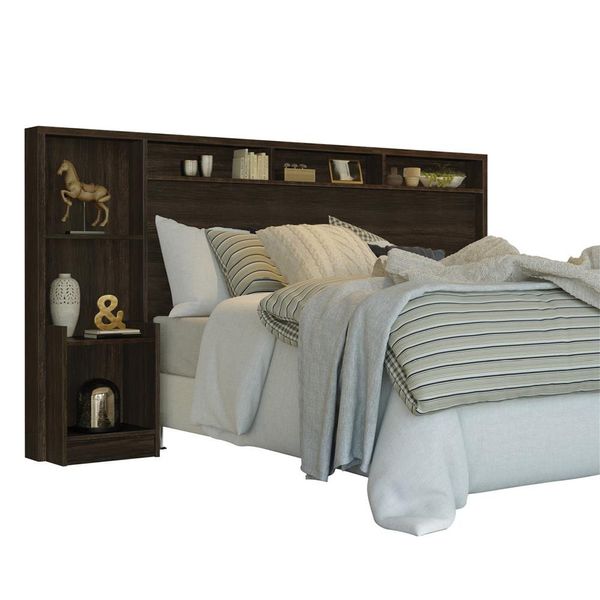 Cabeceira para Cama Box Casal Fênix Talismã com Nicho Café