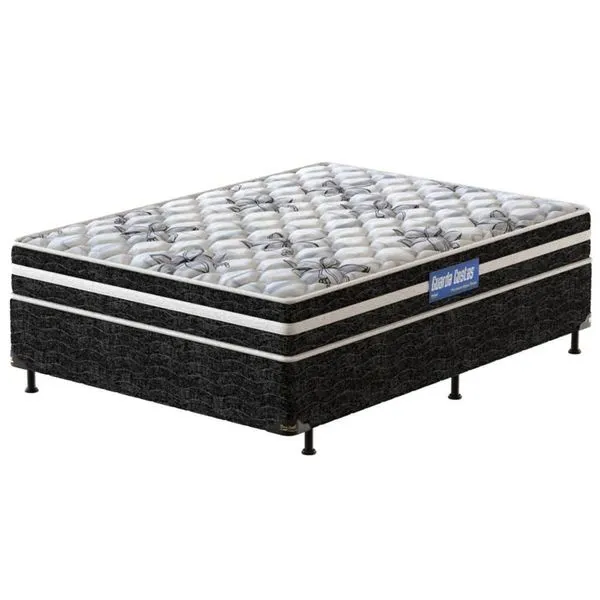 Cama Box de Casal Guarda Costas Premium Hiper Firme Espuma D20, 28 e 40 60x138x188cm Probel Branco e Preto