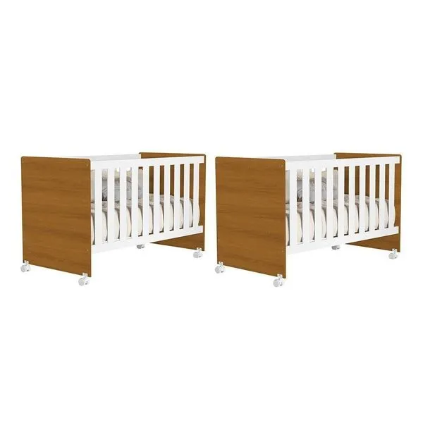 Kit Gêmeos Berço Mel Branco/savana - Reller Móveis Branco/savana