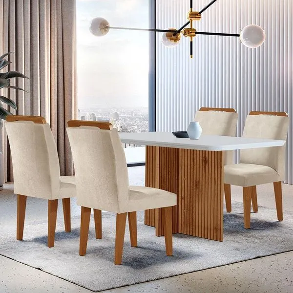Mesa Olímpia 120cm Mdf Canto Copo Com 4 Cadeiras Athenas