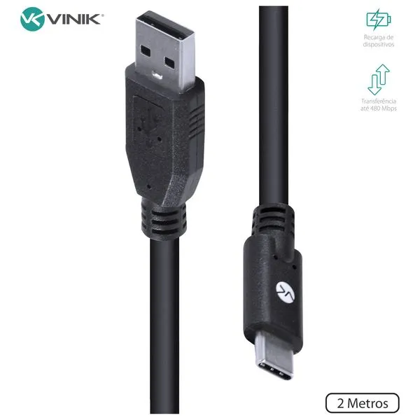 Cabo USB Tipo C X USB a Macho 2.0 2 Metros - C20UAM-2