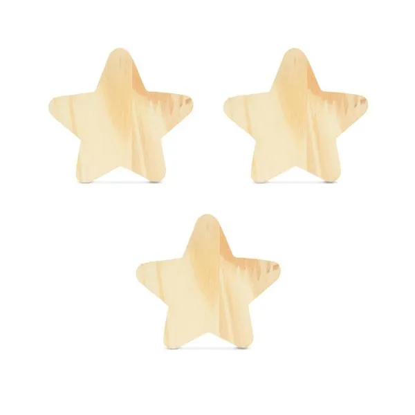 Kit 3 Ganchos Cabideiro de Madeira Pinus Pendurador Parede Formato Estrela Decorativo