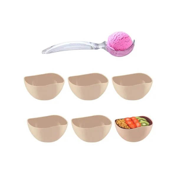 Tigela Bowl Pote Sobremesa Bege Nude 6un e Colher de Sorvete