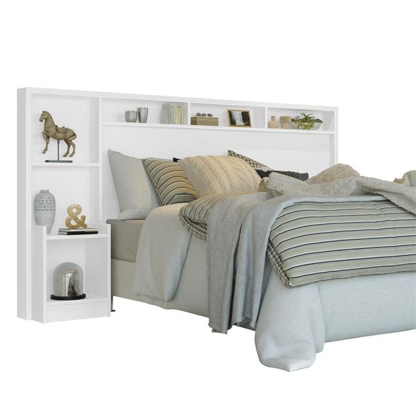 Cabeceira para Cama Box Casal Fênix Talismã com Nicho Branco