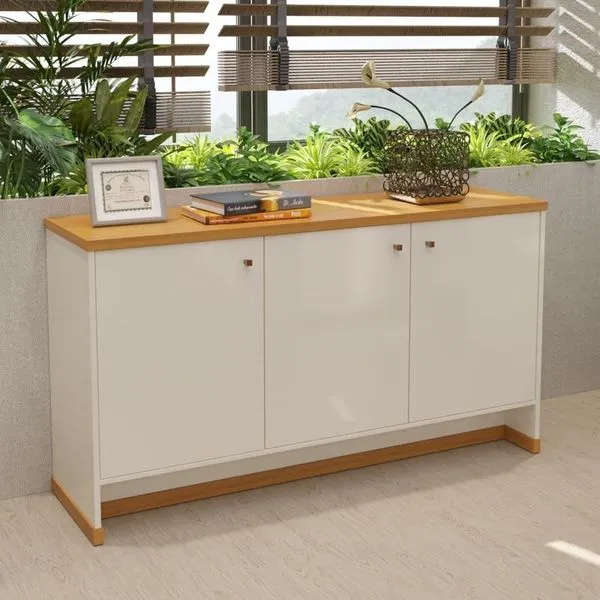 Buffet Aparador 3 Portas 136cm Com Tampo 25mm Verbena - Off White E