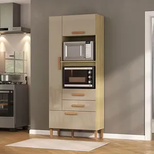 Armário Multiuso Atualle Seul 3 Portas 2 Gavetas Nicho Forno Micro-ondas Wood Madeirado/Reflecta