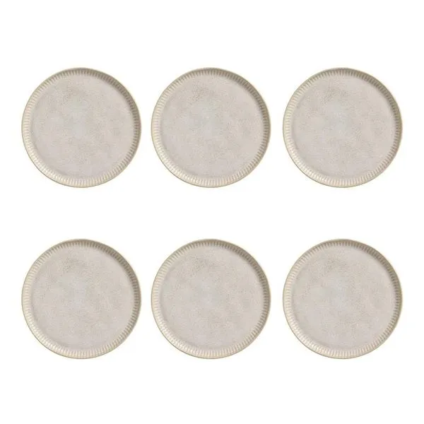 Conjunto de Pratos Rasos Porto Brasil Linhas Latte com 6 Peças Bege