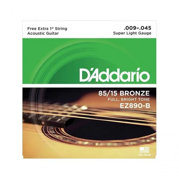 Encordoamento De Aço Para Violão Ez890-b 6 Cordas Super Light .009-.045 - Corda Mi Extra