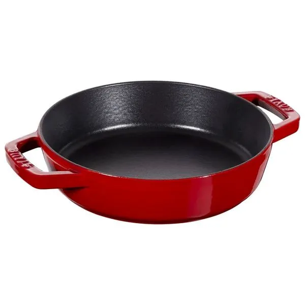 FRIGIDEIRA STAUB REDONDA COM DUAS ALÇAS EM FERRO FUNDIDO VERMELHO CEREJA 26CM 405117270