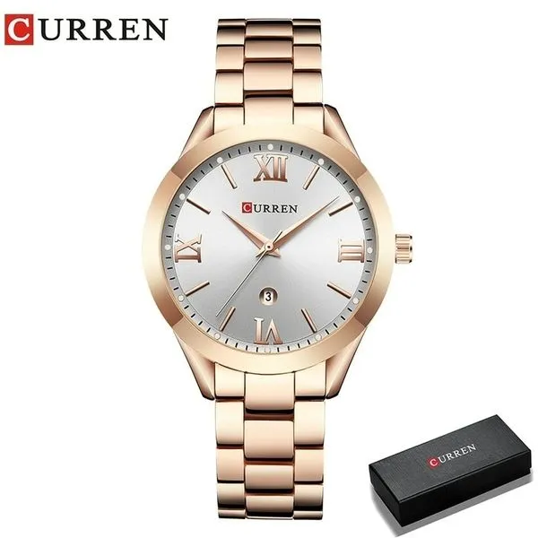 Relógio Feminino CURREN 9007 À Prova D'Água Branco
