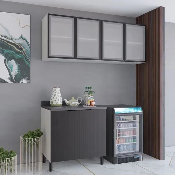 Cozinha Modulada Bartira Rubi Gourmet com 6 Portas, 3 Prateleiras e 160 cm de Largura Preto com Bege