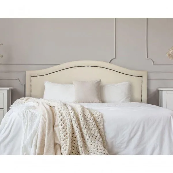 Cabeceira Queen Curva Luxo 160x60 Courino Off White - Tachas Fumê