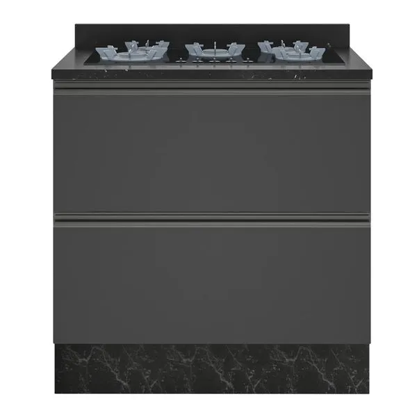 Balcão Cooktop Bartira Linea 5 Bocas com Gaveta e Porta Basculante Preto