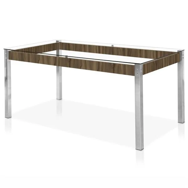 Mesa de Jantar Aço Nobre Cláudia 76,5x160cm Cromada/Nogal