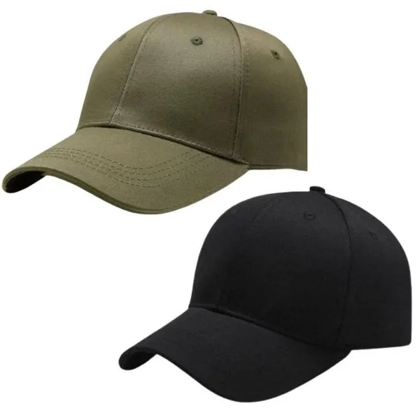 Kit 2 Bonés Lisos Aba Curva Ajustável Unissex Baseball Dad Hat Strapback preto E Verde