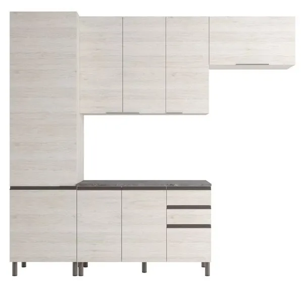 Cozinha Compacta Cristal 8 Portas 3 Gavetas 9 Prateleiras Bartira Freixo