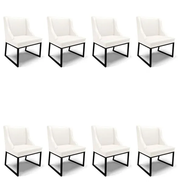 Cadeira Sala de Jantar Industrial Preto kit 8 Liz Sintético D03 - D'Rossi Branco
