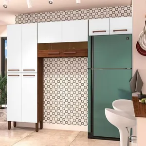 Cozinha Compacta Nala 8 Portas e 4 Prateleiras Kit`s Paraná Nogueira/Off White/Ripado