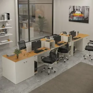 Estação De Trabalho 6 Lugares Tech Office 6 Mesas 4 Armários - Off White E Cedro Off White E Cedro