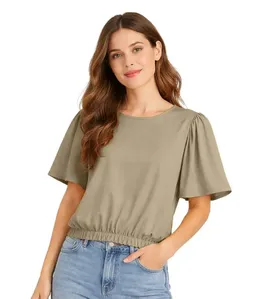 Blusa Feminina Com Franzido Na Manga Infinita Cor Bege M