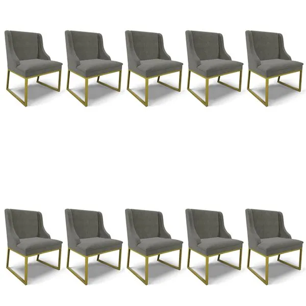 Cadeira Sala de Jantar Industrial Dourado Kit 10 Liz Suede D03 - D'Rossi Grafite