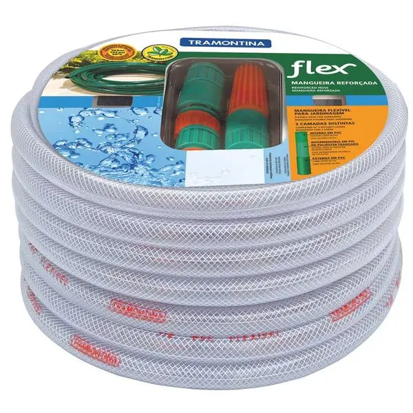 Mangueira Flex de 1/2 para Jardim com Engates Rápidos e Esguicho 30m Tramontina Transparente
