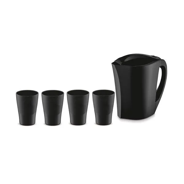 Jarra de Suco Agua 1,5L Tampa Preta e 4 Copos Plastico