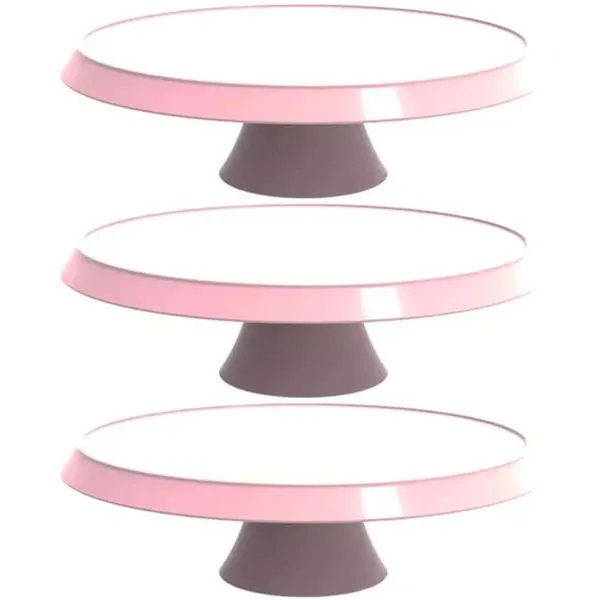 3 Bases Rosa Porta Bolos Tortas Doces 25cm com Pé Bubble Suporte Crippa