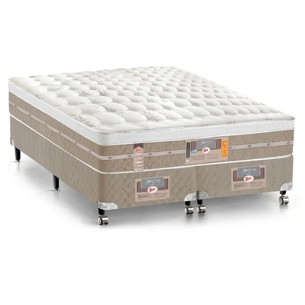 Cama Box Queen Size Silver Star Air com Mola Pocket 71x158x198cm Castor Branco com Bege